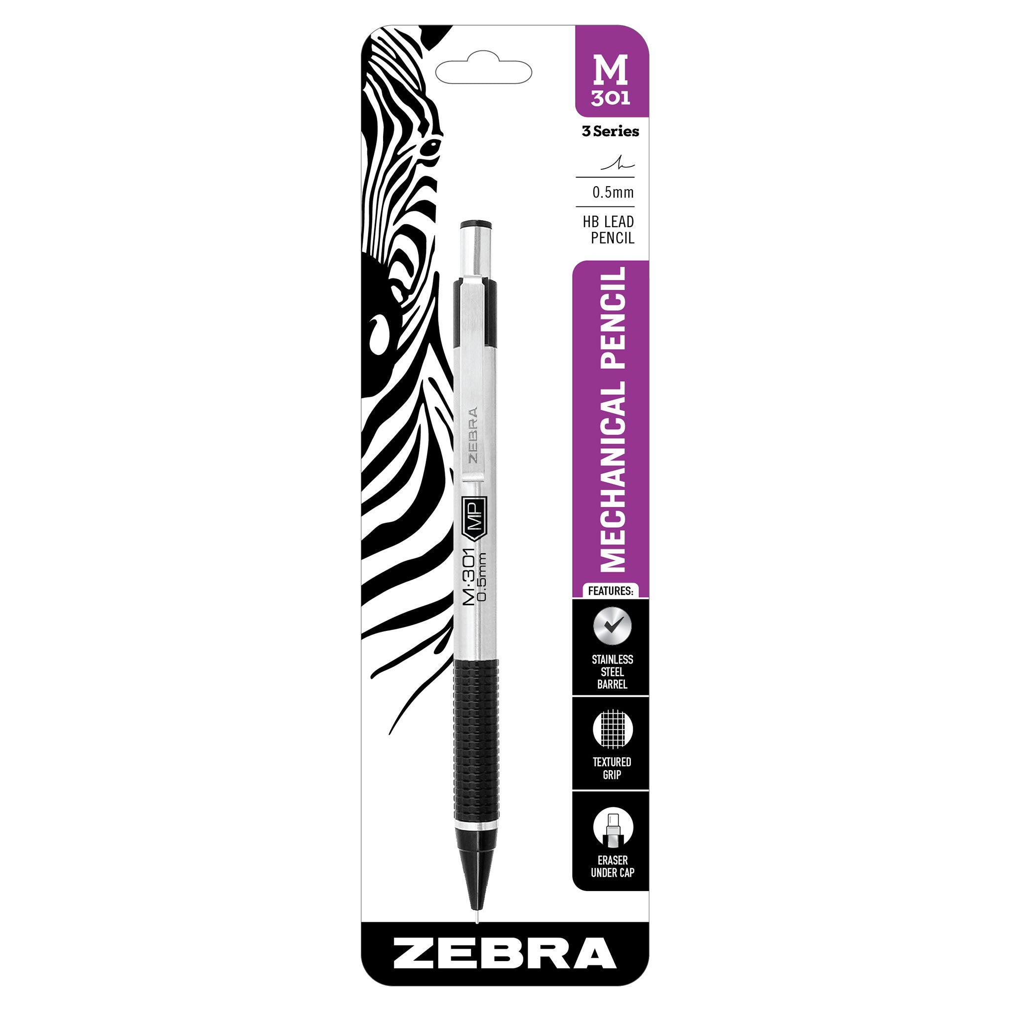 Zebra M-301 Mechanical Pencils, Steel, 0.5 mm Lead - 2 pencils